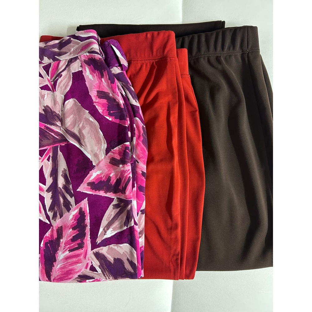 Susan Graver Liquid Knit Pants Bundle 3pc Red Brown Purple Floral Womens 1X 1XP